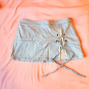 ZEMETA Lace Up Demin Mini Skirt